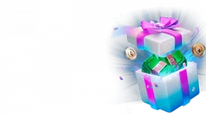 Изображение светящейся подарочной коробки, из которой вылетают деньги и монеты, рекламирующее бонус на день рождения от Либет в ярких цветах и праздничной атмосфере.
